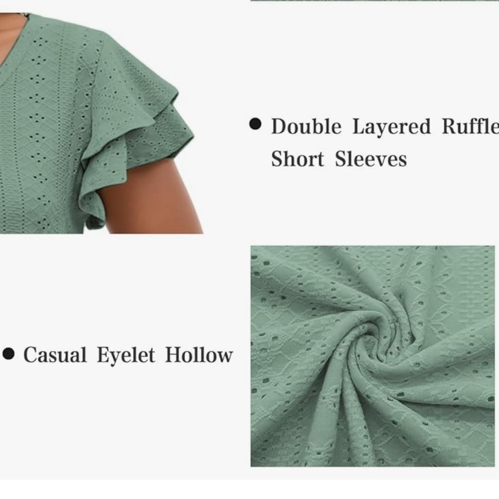 Green Ruffled Flutter Sleeve Blouse - Picture 2 of 4